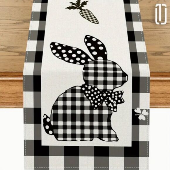 Buffalo Plaid Easter Bunny Rabbit Fabric Table Runner Decor Spring Holiday - Picture 1 of 2